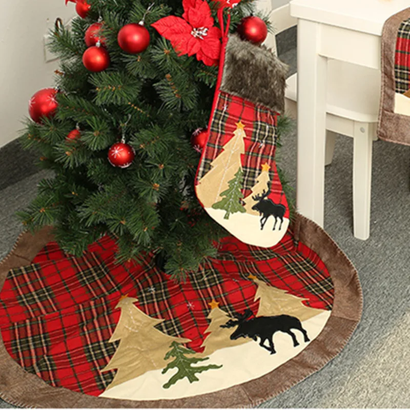 Navidad 2020 юбка на рождественскую елку клетчатый ковер рождественские украшения для