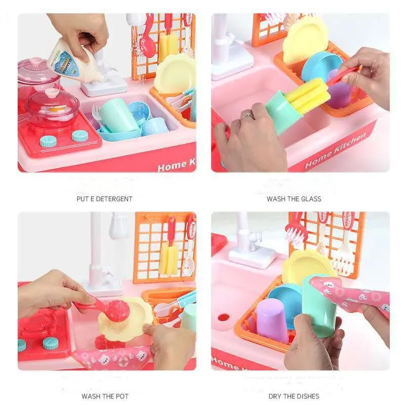 

Kids Kitchen Toys Simulation Electric Dishwasher Educational Toys Mini Kitchen Food Pretend Play Cutting Role Playing Child Toys