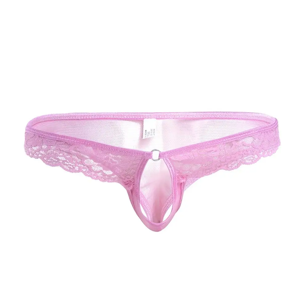 Pink Гей одежда для купания мужские низкая посадка бикини трусы с отверстием для пениса нижнее белье с вырезами открытая попа трусики выдалбливают мужские плавки - Цвет: Pink