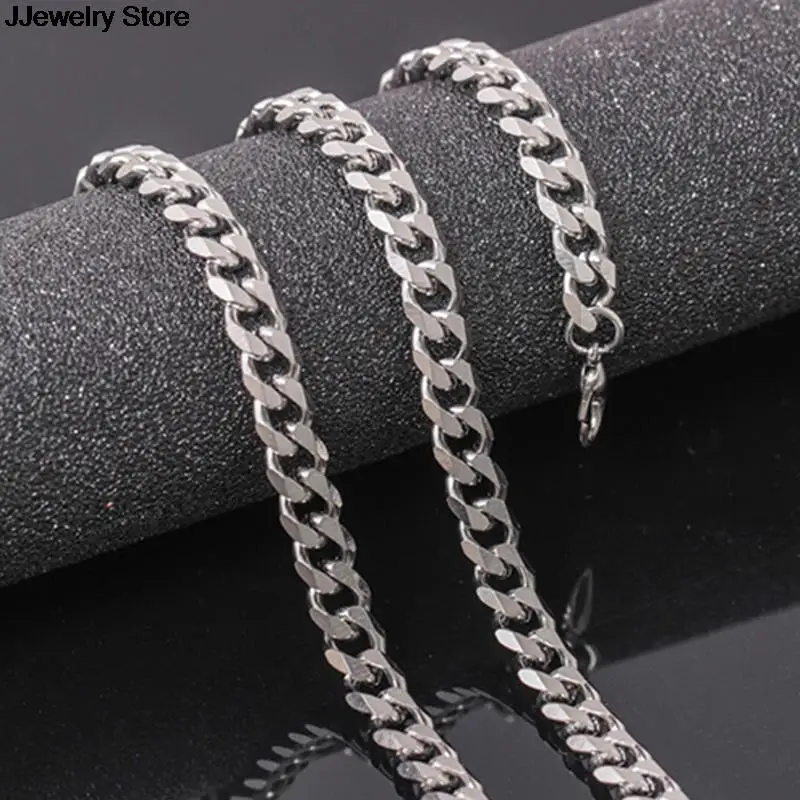 Серебряное мужское ожерелье из нержавеющей стали кубинская звеньевая цепь