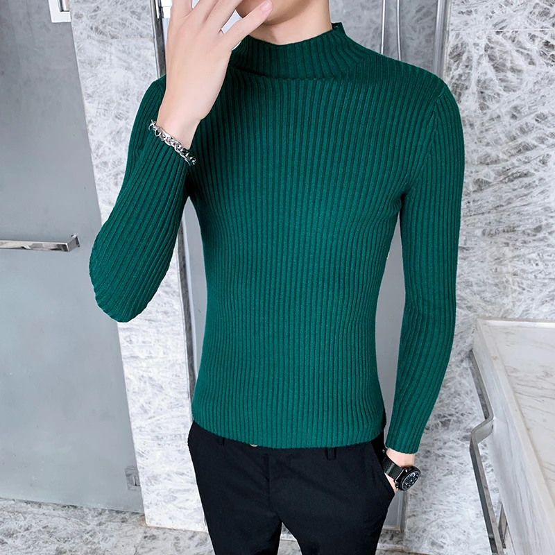 Осенне-зимний черно-белый полосатый свитер мужские водолазки свитера модные