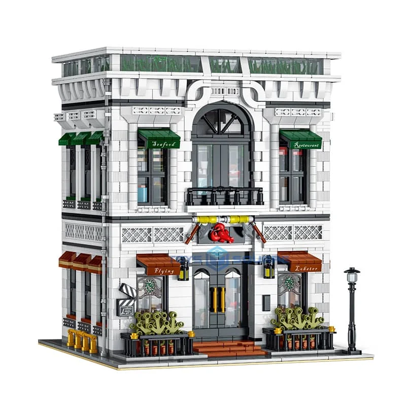 

Model Building Blocks The Seafood Restaurant Flying Lobster Street View Modular MOC Bricks Set Gifts Educational Toys For Kids