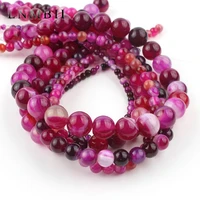 natural stone fuchsia stripe agates bead smooth round 4 6 8 10 12mm loose spacer beads for jewelry making diy bracelet earrings