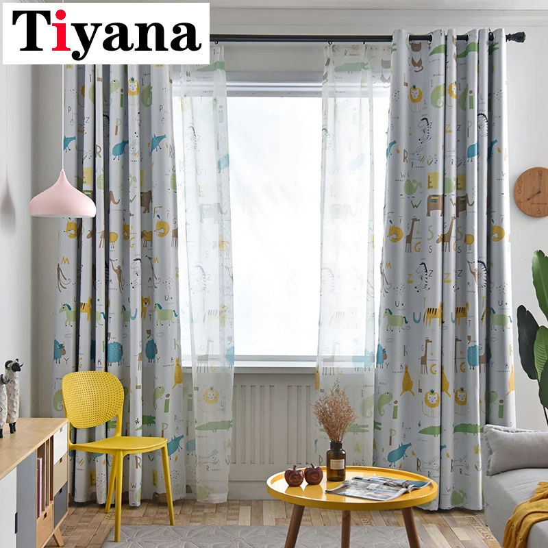 Затемненные шторы Tiyana с изображением Льва для гостиной, занавески для детей, для мальчиков и девочек, милое анимированное окно, драпировка P421X