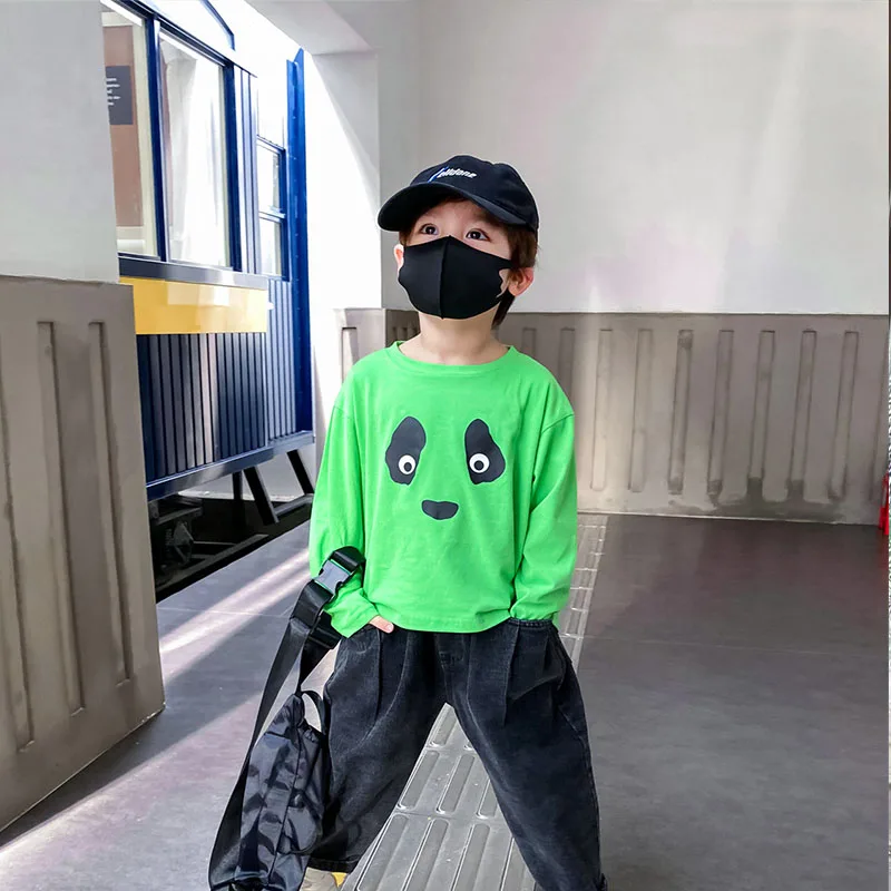 Baby Boys Shirts 2021 New Boys Autumn Kids Tops T Shirts for Boys Cotton Cartoon Panda Long Sleeve Boys Children Clothes Boy