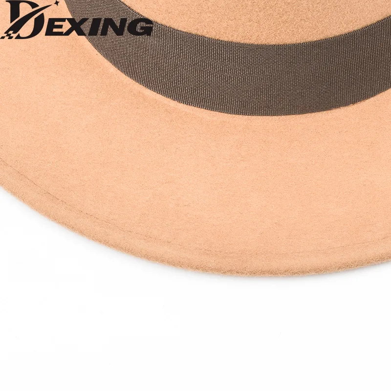 

New Round Flat Top Wool Felt Big Brim Top Fedora Hat Ladies Spring Autumn Winter Fashion Flat Woolen Top Hat