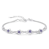 new 925 silver bracelet zircon crystal peach blossom flower silver bracelet for woman charm jewelry gift