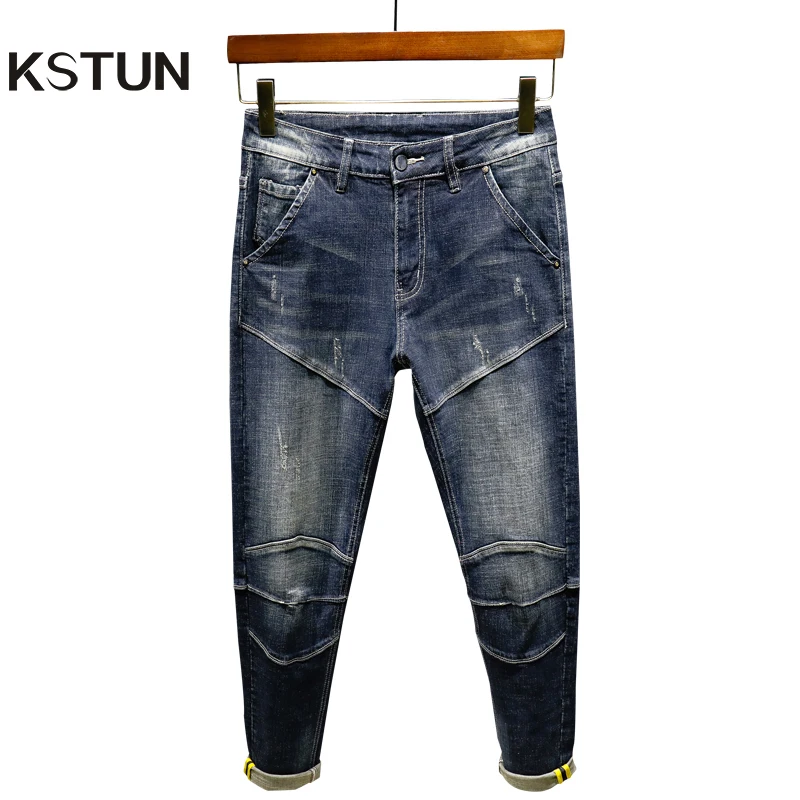 

Brand Man Jean Stretch Slim Fitness Dark Blue Streetwear Pants Original Man Jeans Patch Denim Trousers Spring And Autumn 2021