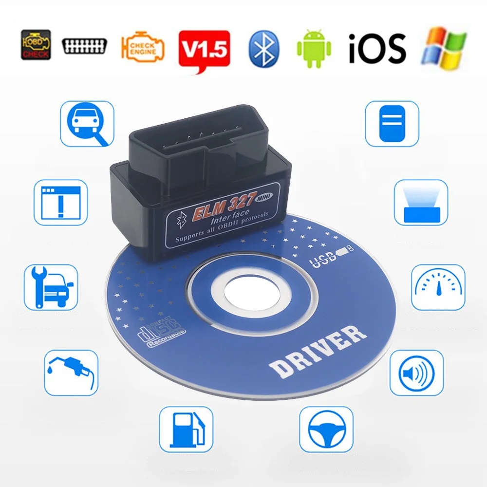 Автомобильный сканер Elm327 V1.5 Bluetooth OBD2 II Android IOS Pic18f25k80 диагностический инструмент