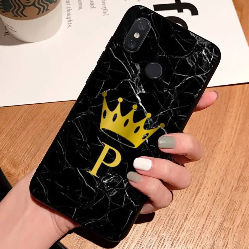 

Letter Marble Crown art luxury design Phone Case shell For Xiaomi Redmi note 7 8 9 t k30 max3 9 s 10 pro lite