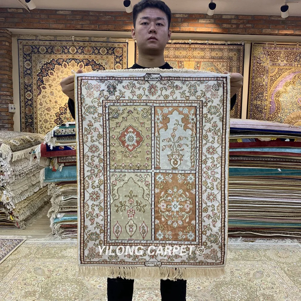 YILONG 1 5 'x 2' Садовый Шелковый гобелен маленький ручной коврик с узлом (HF064B) | Дом