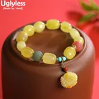 Ювелирные изделия для женщин Uglyless с драгоценными камнями, бисероплетение, эластичный шнур, браслеты из натурального янтаря, пчелиный воск, лотос, серебро 925 пробы