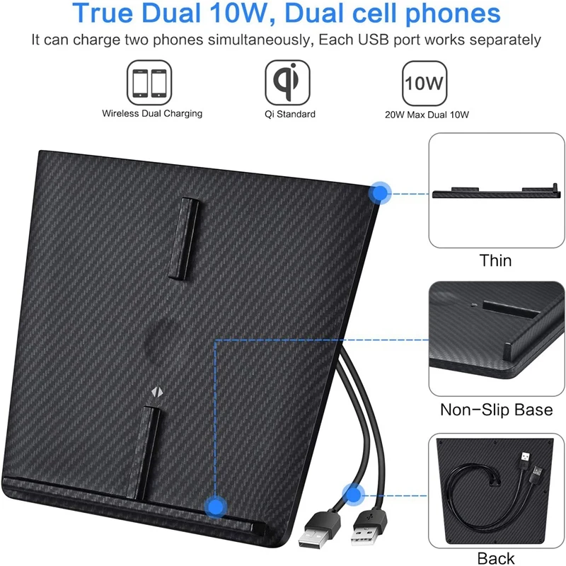 Автомобильное беспроводное зарядное устройство из углеродного волокна 10 Вт для