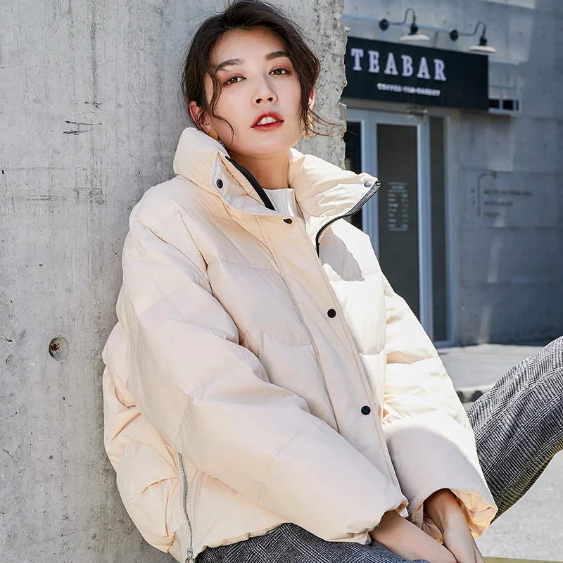 BG 2019 Winter Jacket Women Stand Collar Solid BLUE Female Down Coat Loose Oversized J90132304D | Женская одежда
