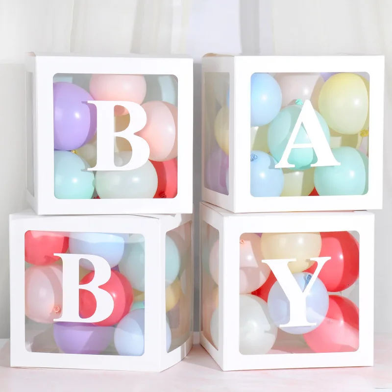 Baby White 4 шт./компл. пластиковый надувной шар коробка с младенцем любовь стикер печать на прозрачной поверхности куб Подарочный Органайзер детская игрушка в ванную свадьба день рождения - Цвет: Baby White