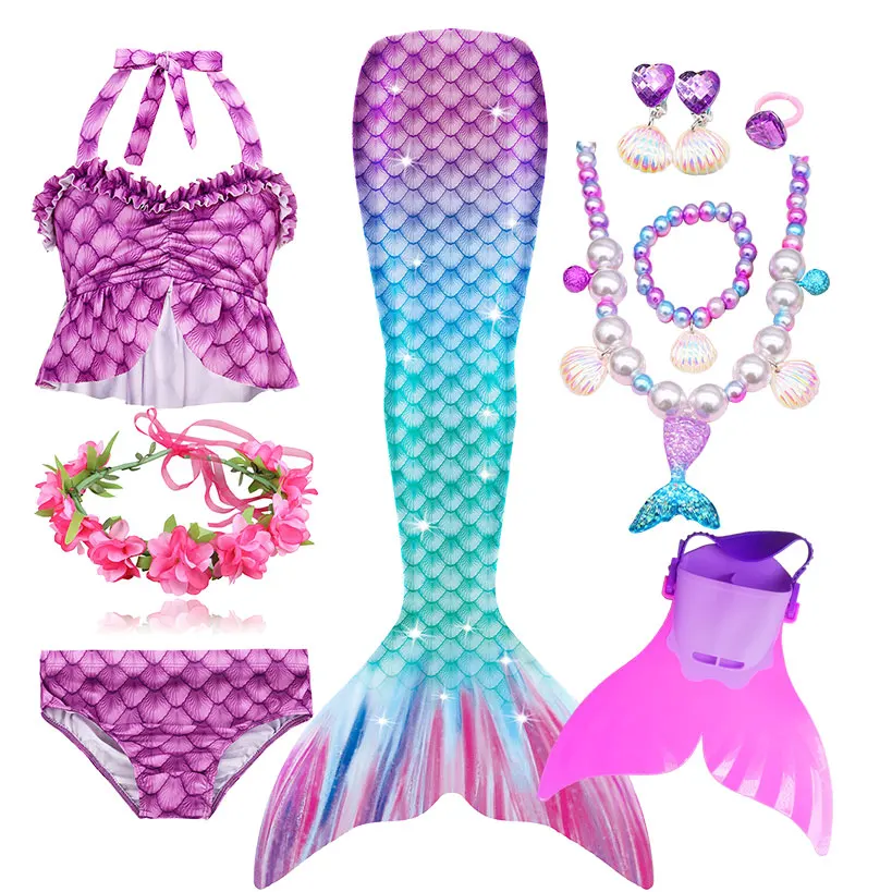 Детские купальники с хвостом русалки для девочек модные костюмы на Хэллоуин
