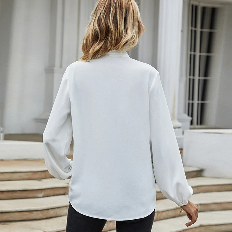 

Long Sleeve Blouses And Shirts Blusas Lace Patchwork Ladies White Shirt Tops Mujer Chemisier Femme Bow Collar Fashion Blouse