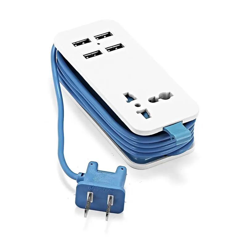 США блок питания с 4 USB портативным удлинительным гнездом синий белый цвета тип