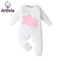 autumn winter newborn baby solid color pink pig cartoon print romper clothes infant long sleeves pure cotton jumpsuit 0 18months