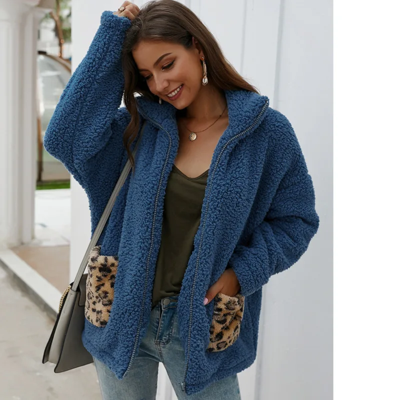 Элегантная верхняя одежда на молнии пальто леопардовое лоскутное из