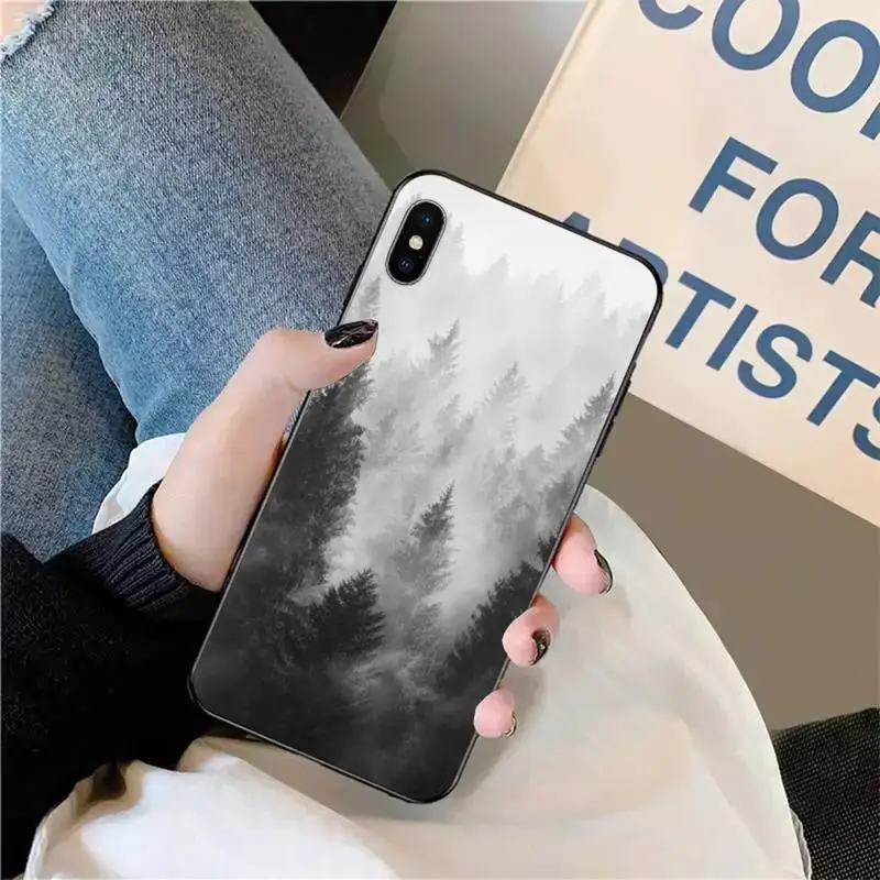

White Mountain Pine Tree Forest Mountain Peak Mist Phone Case for iPhone 11 12 pro XS MAX 8 7 6 6S Plus X 5S SE 2020 XR mini
