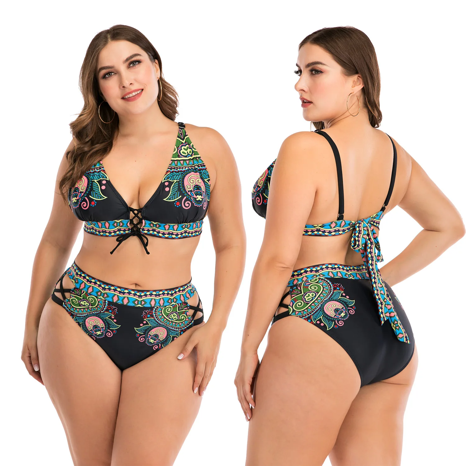 

Fashion Women's Beach Bikini Set Push Up Swimsuit Plus Size Bathing Leaf Print Swimwear Swimming Beachwear Bikini Set
