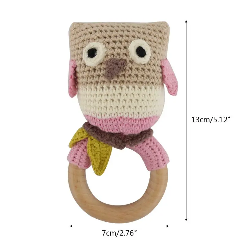 

2020 New Baby Wooden Teether Ring DIY Crochet Owl Rattle Soother Teething Molar Play Toy 95AE