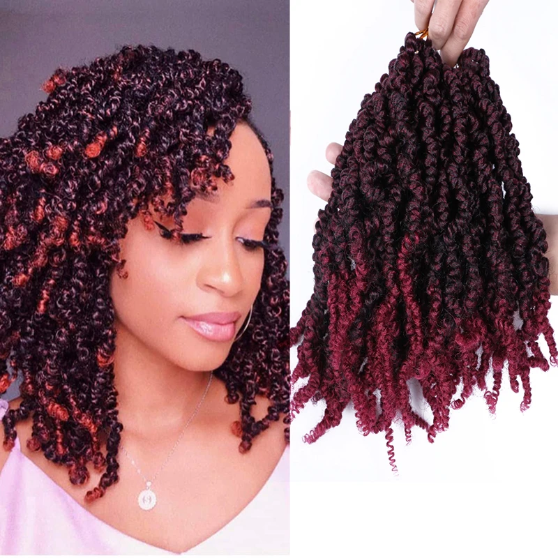 

Ombre Pre-twisted Spring Twist Hair Extensions 10 " Synthetic Bomb Twist Hair Spring Twist Crochet Braiding Hair Burgundy Brown