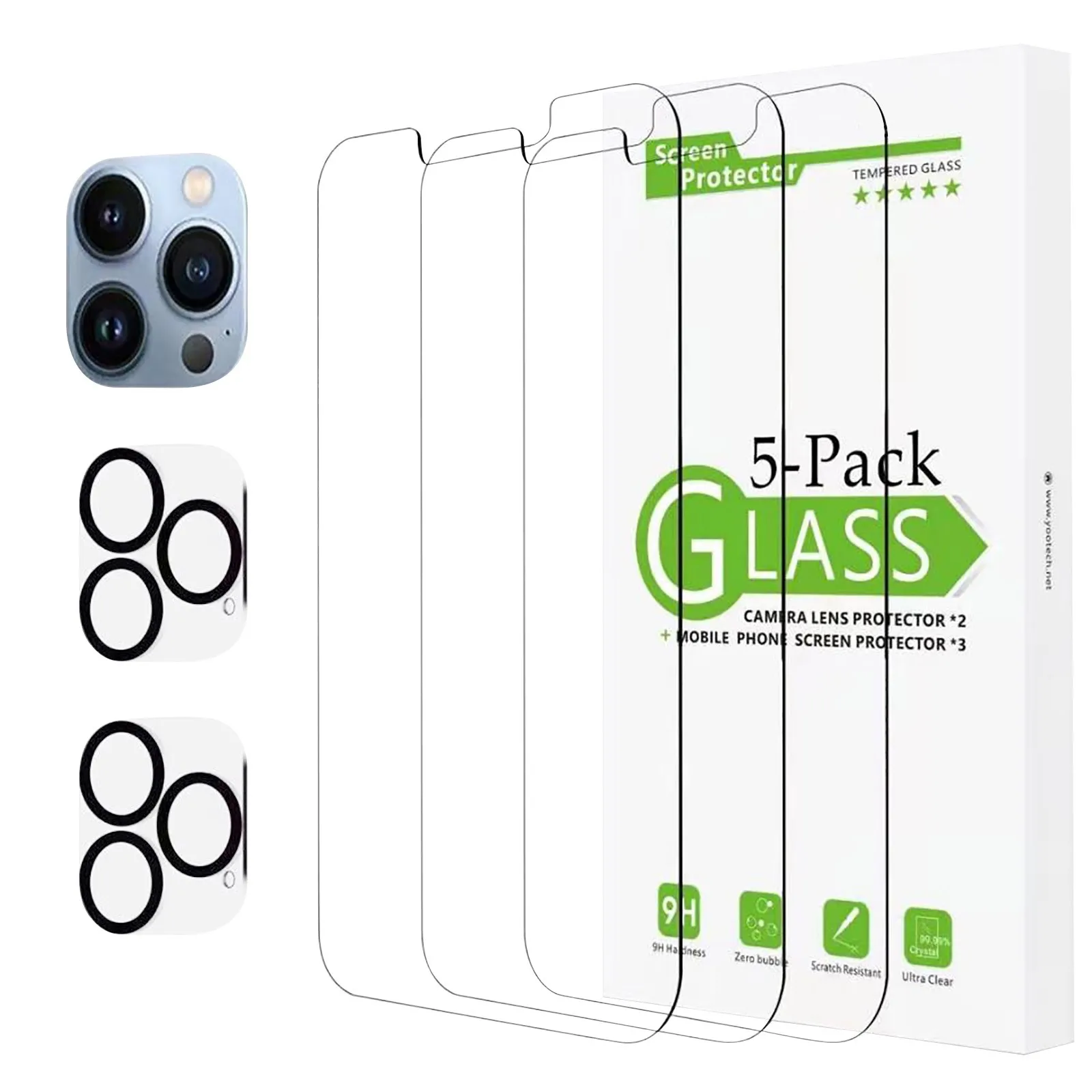 

For IPhone 13 Series Screen Protector 3 HD Pack Tempered-Glass Screen Protector + 2 HD Camera Lens Screen Protect