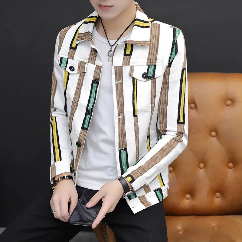 Модные мужские полосатые джинсовые короткие пальто облегающая Повседневная