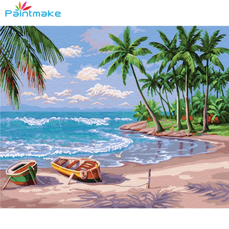 

PAINTMAKE Landscape DIY Painting By Numbers Sea Beach Oil Hand Painted On Canvas Home Decoration Paintings Art Picture