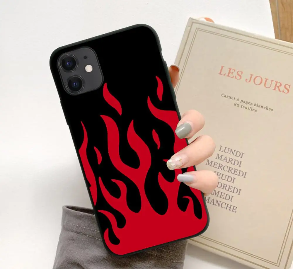 

PUNQZY Artistic Personality Flame TPU Soft Phone Case For Samsung Galaxy A50 A70 S20 S11 S10 Black Fire Pattern Back Cover Shell