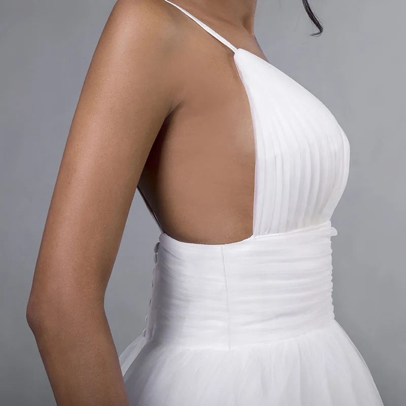 Простое свадебное платье в стиле бохо 2019 мягкое Тюлевое на бретелях-спагетти