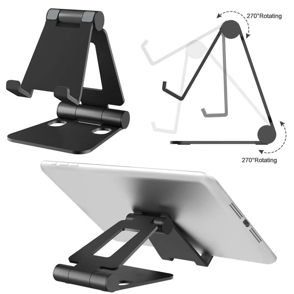 Aluminium Alloy Phone Stand for Huawei iPhone Xiaomi Universal Foldable & Rotatable Phone Holder Tablet Stand for iPad