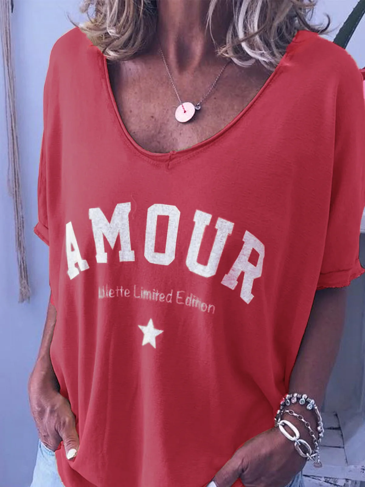 

Spring and summer new short sleeve letter printed round neck T-shirt for women