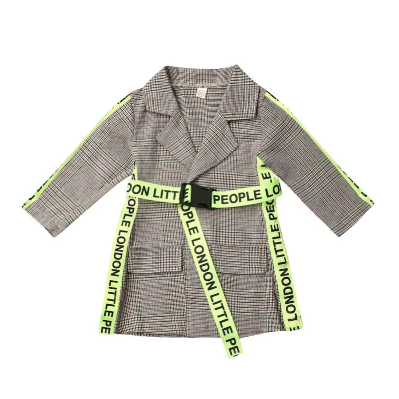 Autumn Winter Coats Toddler Kids Baby Girl Clothes Fashion Belted Plaid Print Trench Jacket Formal Outwear Windbreaker 0-5Y | Детская