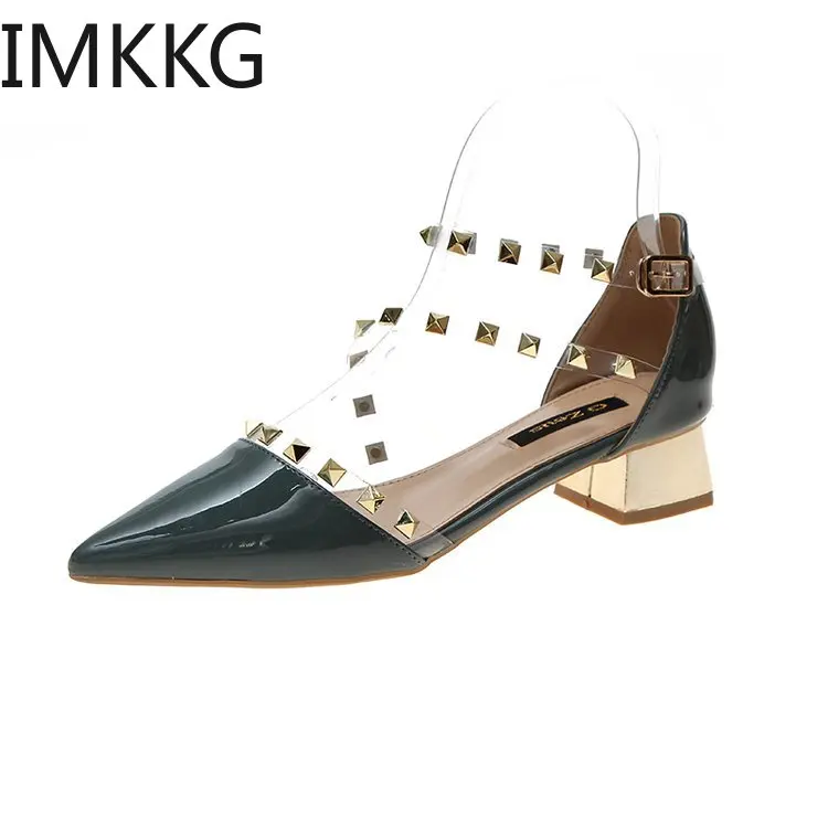 Туфли-лодочки женские на высоком каблуке заостренный носок платформа заклепки