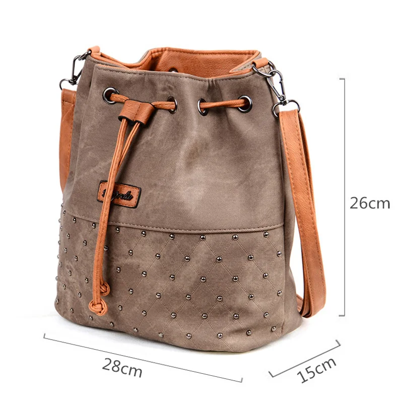 New Vintage Bucket Crossbody Bags For Women Pu Leather Shoulder Bag Big Capacity Handbag Designer Women Messenger Bags