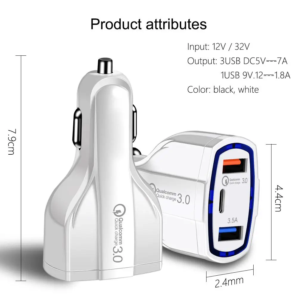 Автомобильное зарядное устройство Type C быстрая зарядка 7A QC 3 0 двойной Usb адаптер