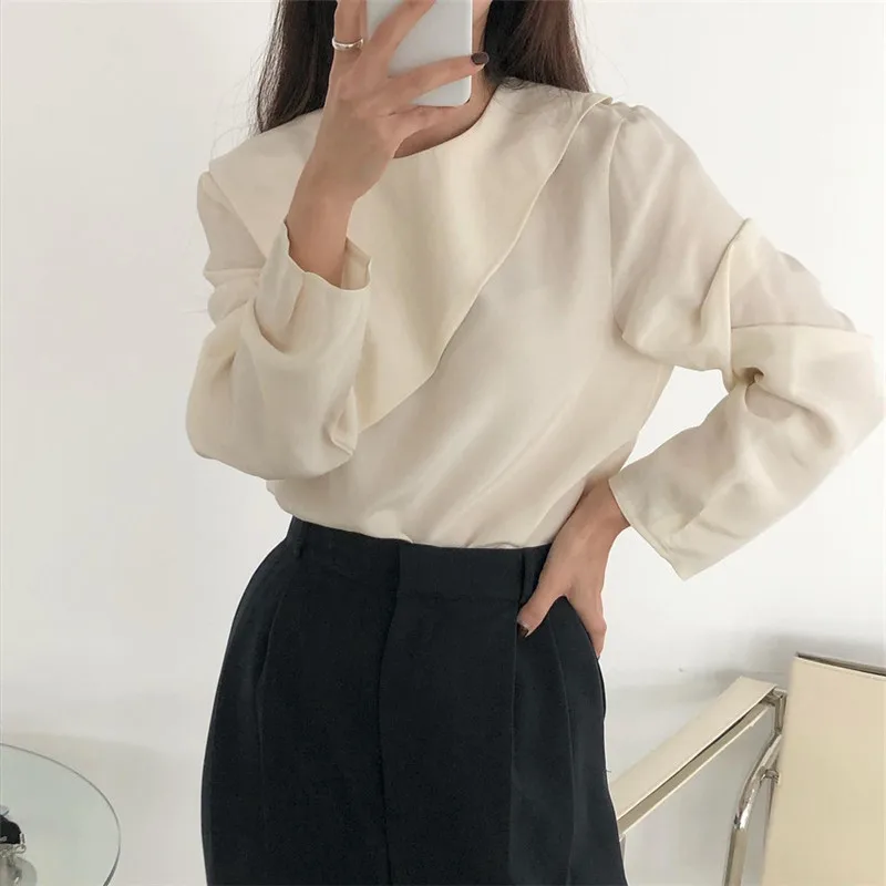 

RUGOD 2021 spring solid color round neck elegant minimalist shirt