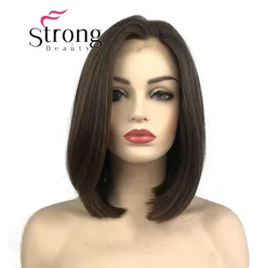 Парик из коричневого кружева, короткий прямой парик из синтетического кружева, термостойкий