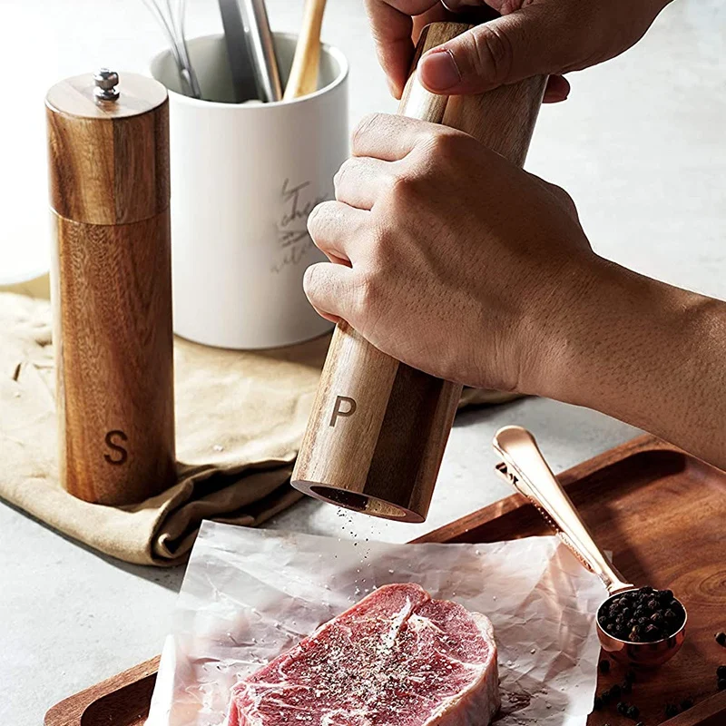 Wooden Salt and Pepper Grinder Set Acacia Wood Pepper Mill Salt Grinder with Adjustable Coarseness