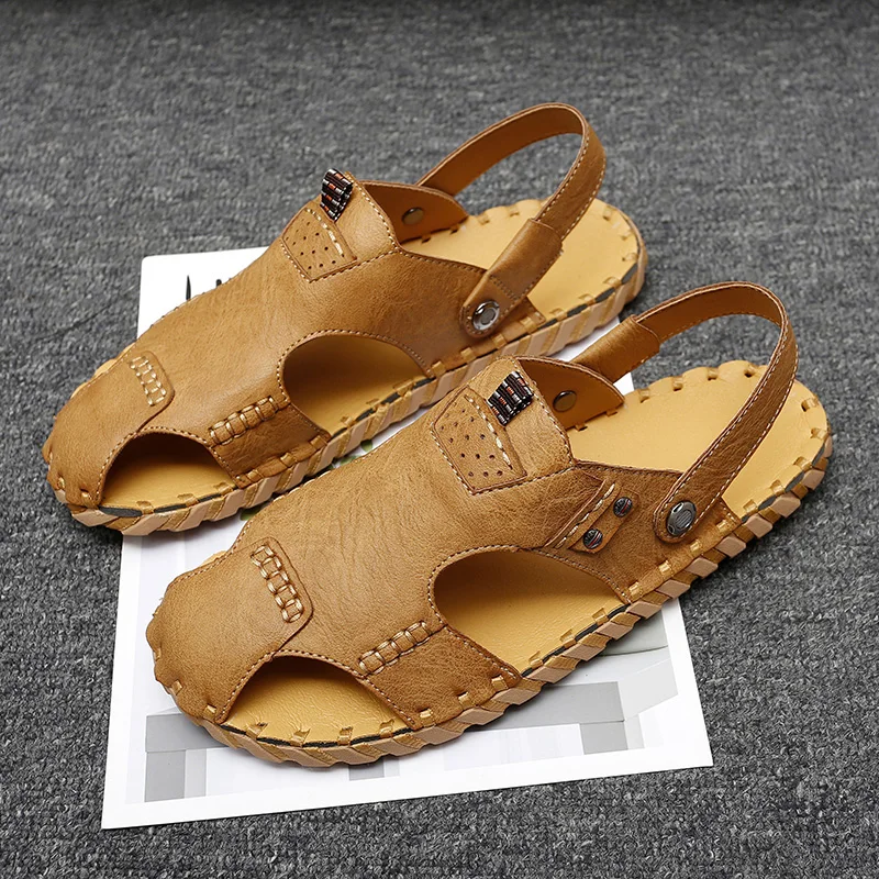 

Summer Men Sandals Breathable Beach Sandals Men Casual Shoes High Quality Genuine Leather Handmade sandals men slippers