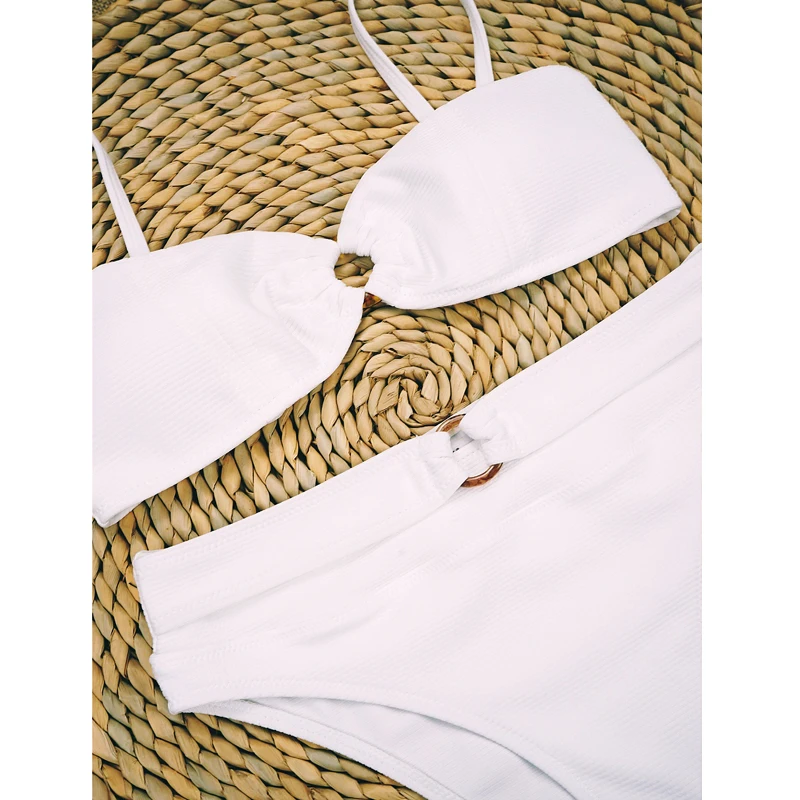 

Bikini Set 2020 Ring Ribbed Swimwear Women Bathers High Waist Women Swimming Sexy Beach Solid Biquini Two Piece Pad Beachwear