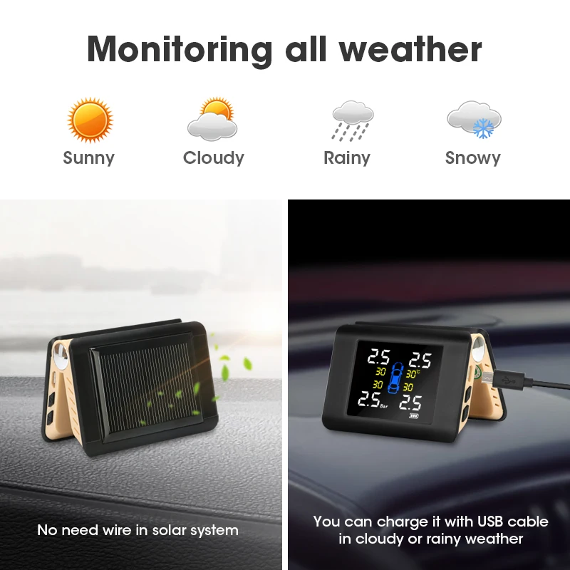 Беспроводная Автомобильная сигнализация Vtopek с солнечной зарядкой TPMS 4