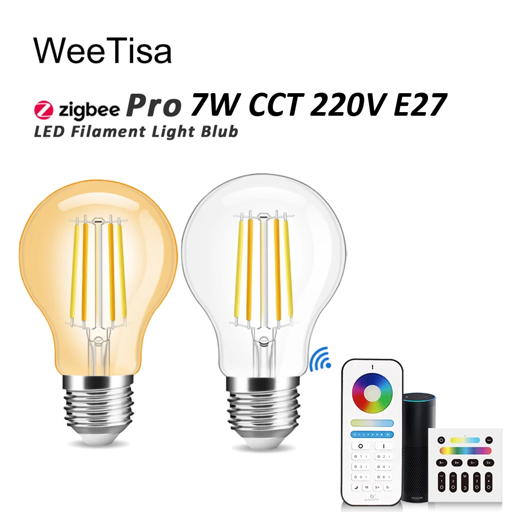 

Gledopto Zigbee 3.0 Pro E27 LED Bulb A60 7W AC 220V Remote Voice APP Control CCT Smart Dimmable Filament Bulb for Living Room