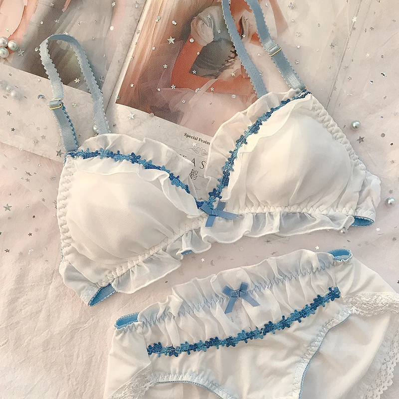 White Маленькие, свежие, удобные, нижнее Белье для сна, кружевное, шифоновое, Сетчатое, тонкое, маленькое, сказочное, японское, нижнее белье, бюстгальтер и трусики, комплекты - Цвет: White