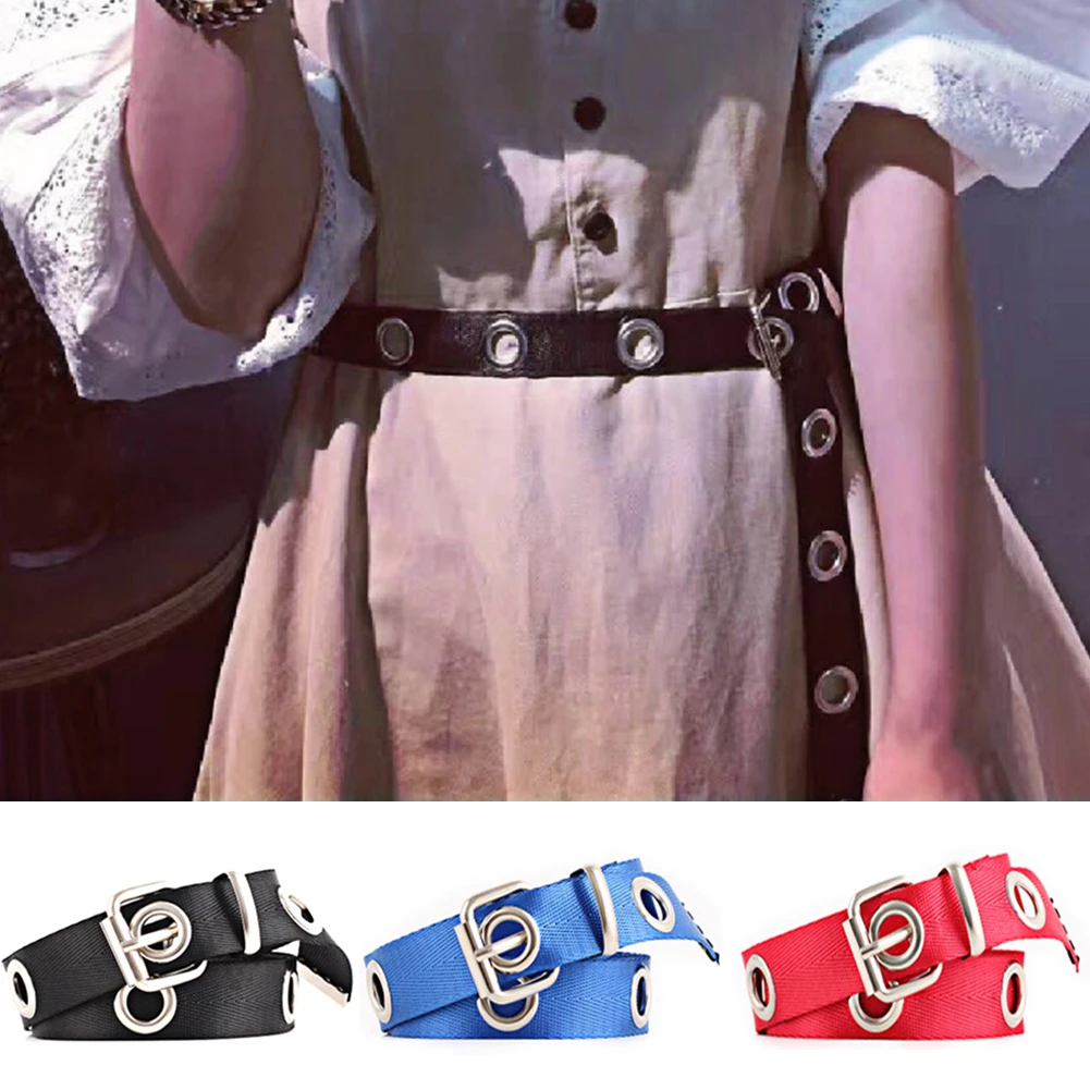 

Women Easy Matching Fabala Hollowed Out Casual Wear Resistant Durable Metal Ring Ladies Canvas Clothes Accessories Waist Belt