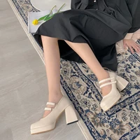 2021 new french square head retro mary jane high heeled shoes w belt high heeled shoes dampproof and waterproof platform