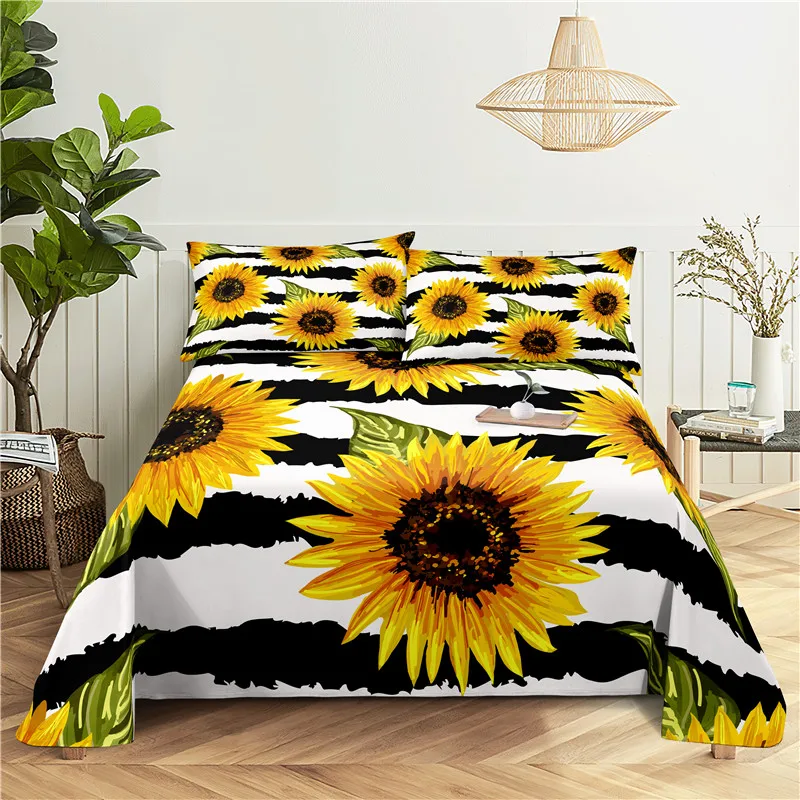 

Sunflower 0.9/1.2/1.5/1.8/2.0m Digital Printing Polyester Bed Flat Sheet With Pillowcase Print Bedding Set